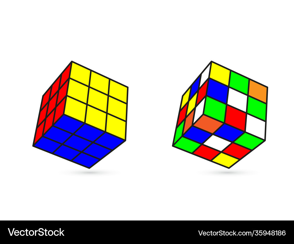 Rubiks cube collected and progress math toy Rubiks cube collected and progress math toy vector image