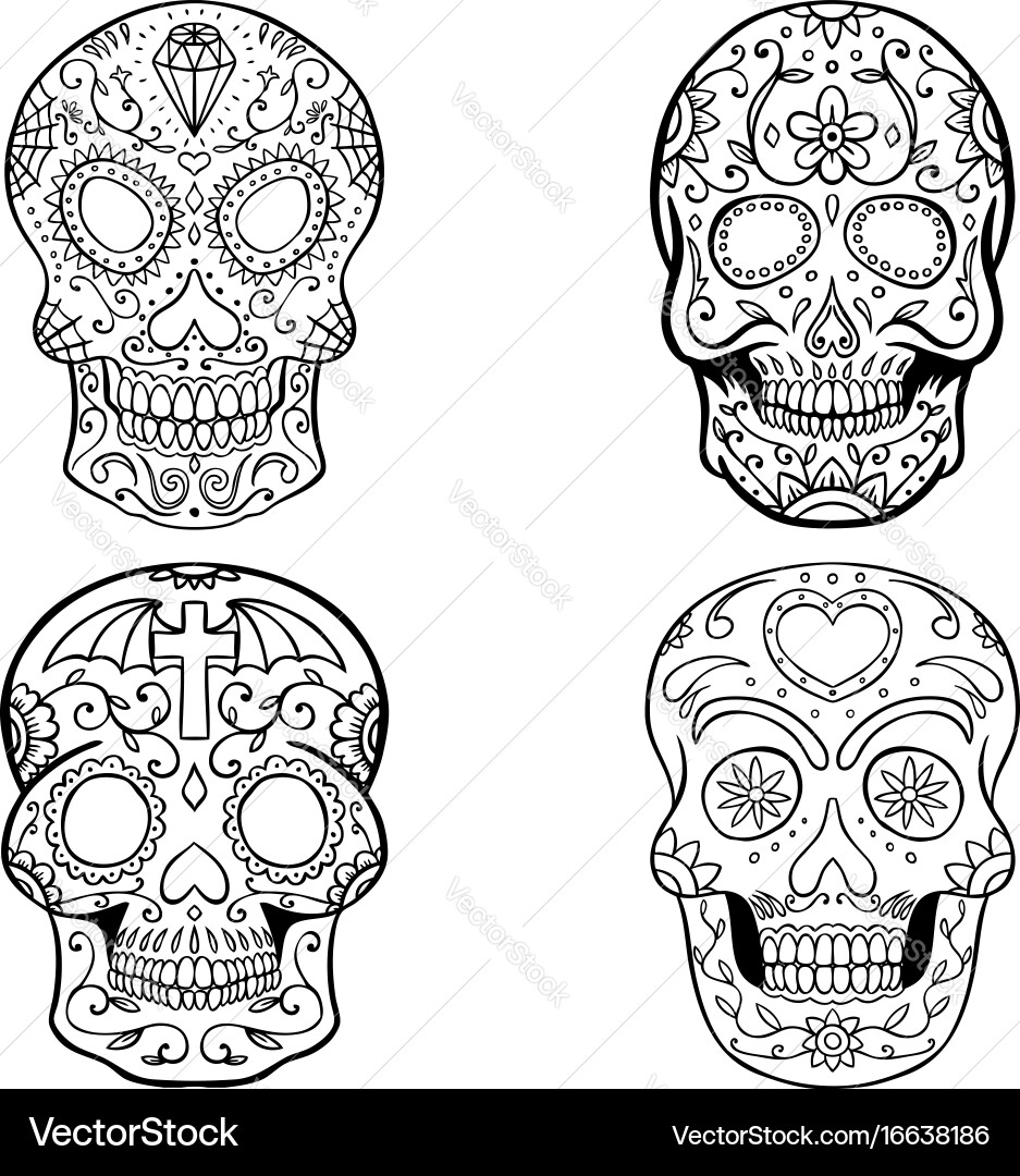 Set of sugar skulls isolated on white background vector image