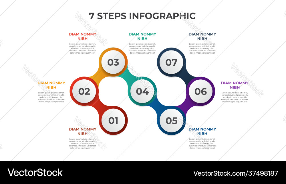 7 points steps connected circle list diagram Vector Image