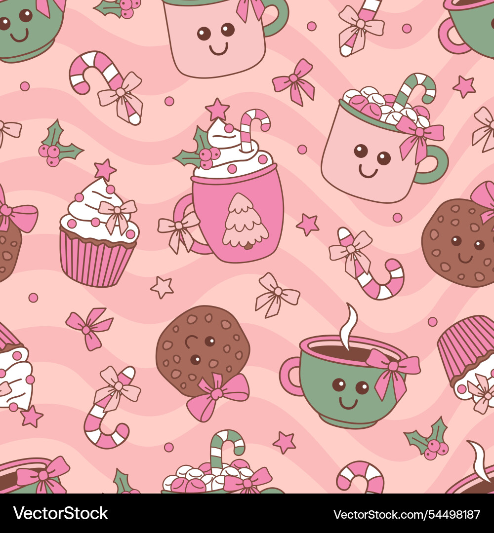 Christmas seamless pattern with cute cartoon mugs Christmas seamless pattern with cute cartoon mugs vector image