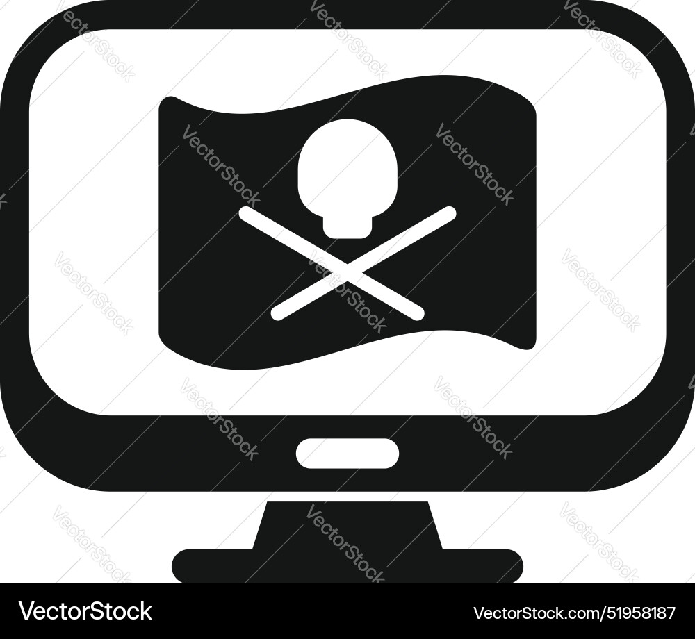 Computer monitor displaying pirate flag with skull Computer monitor displaying pirate flag with skull vector image