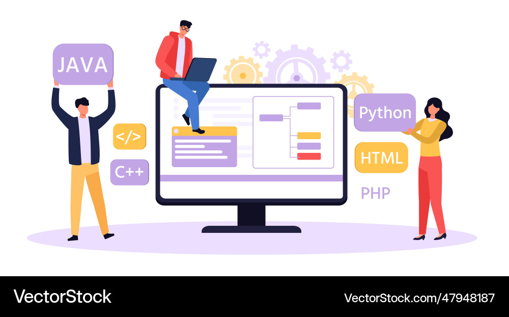 Programmer and designer developing website Programmer and designer developing website vector image