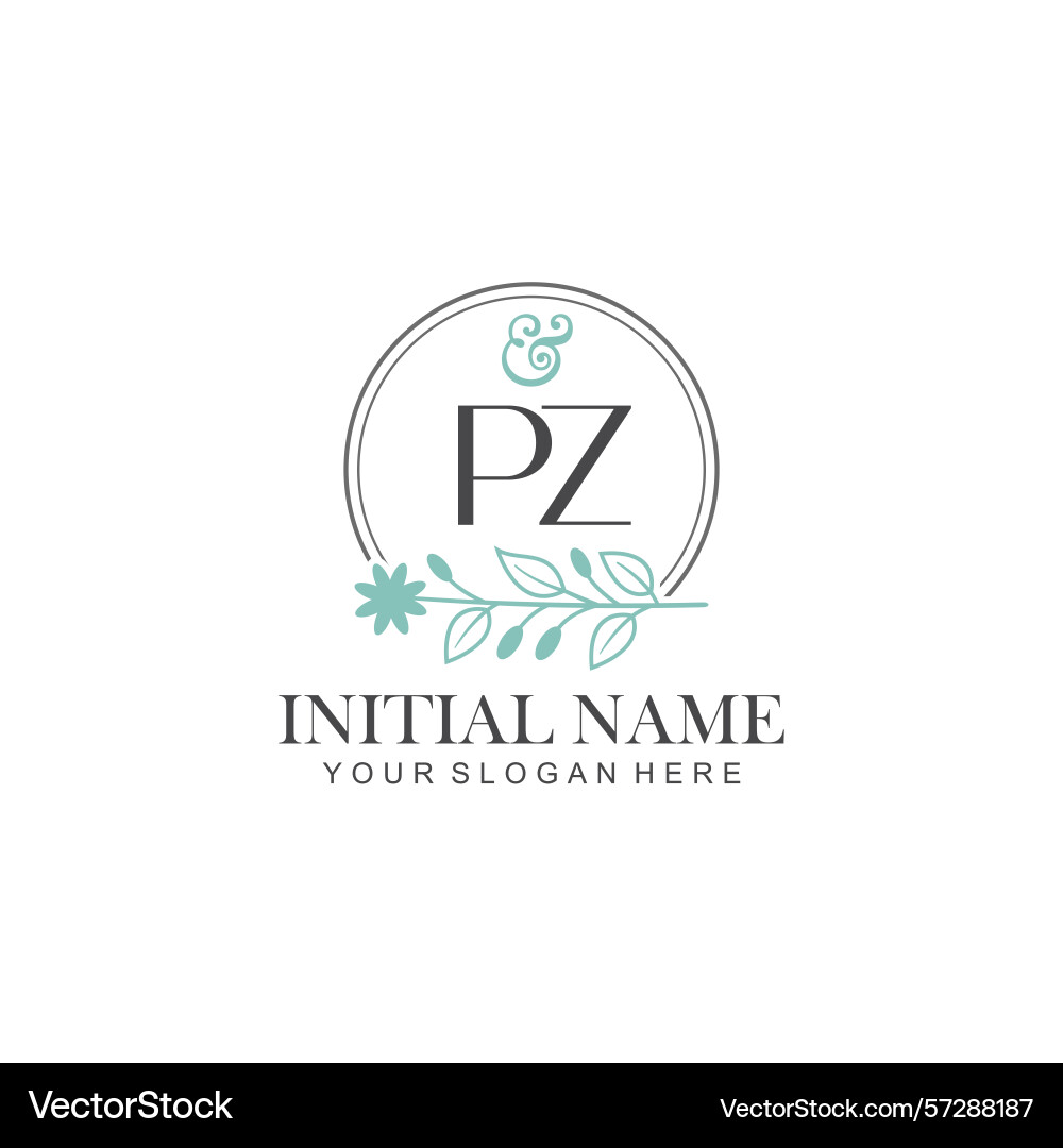 Pz initial logo templates with botanical elements Vector Image