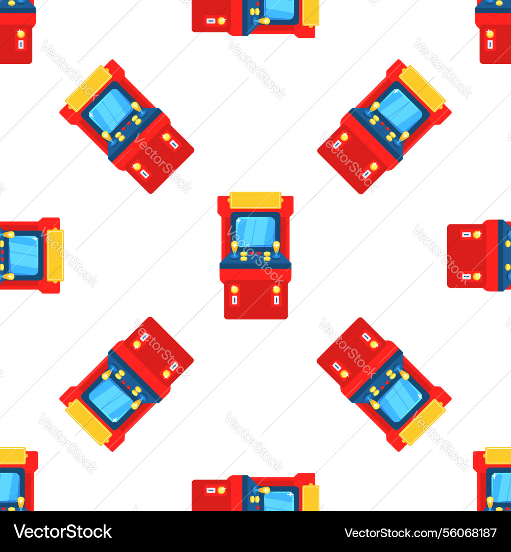 Red arcade game machine seamless pattern on white Red arcade game machine seamless pattern on white vector image