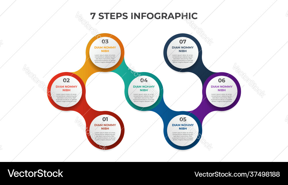 7 points steps connected circle list diagram vector image