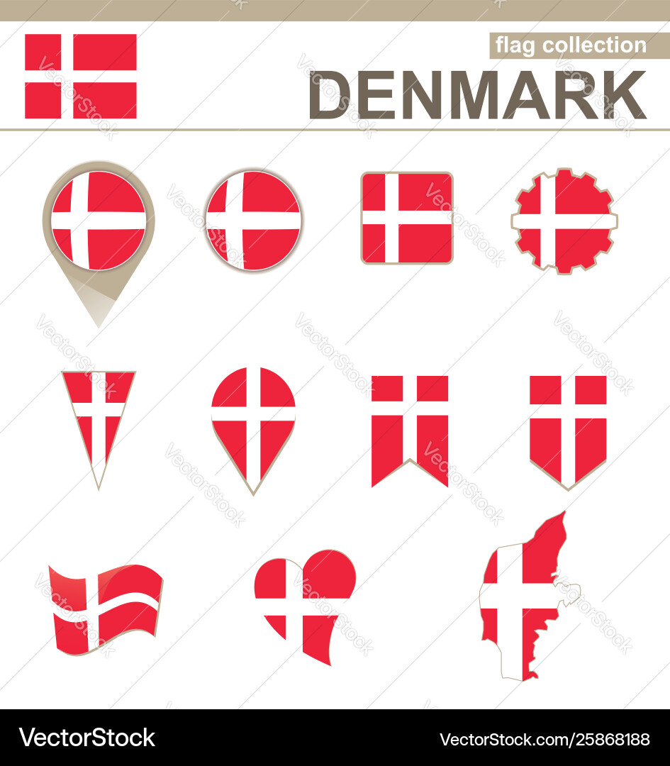 Denmark flag collection Royalty Free Vector Image