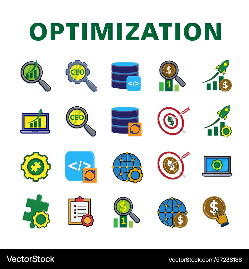 Optimierung Icon-Set Datenbank-Workflow seo Optimierung Icon-Set Datenbank-Workflow seo vektorbild