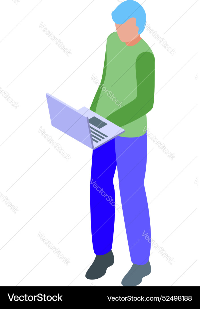 Programmer standing using laptop isometric icon Vector Image