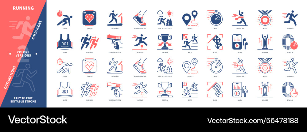 Running solid outline set Running solid outline set vector image