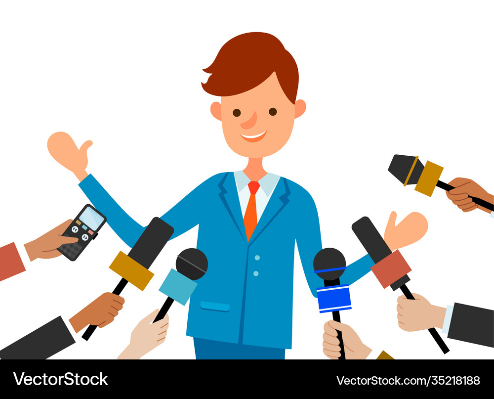 Young Journalists at Press Conference – Royalty-Free Vector | VectorStock, image size:1000x807