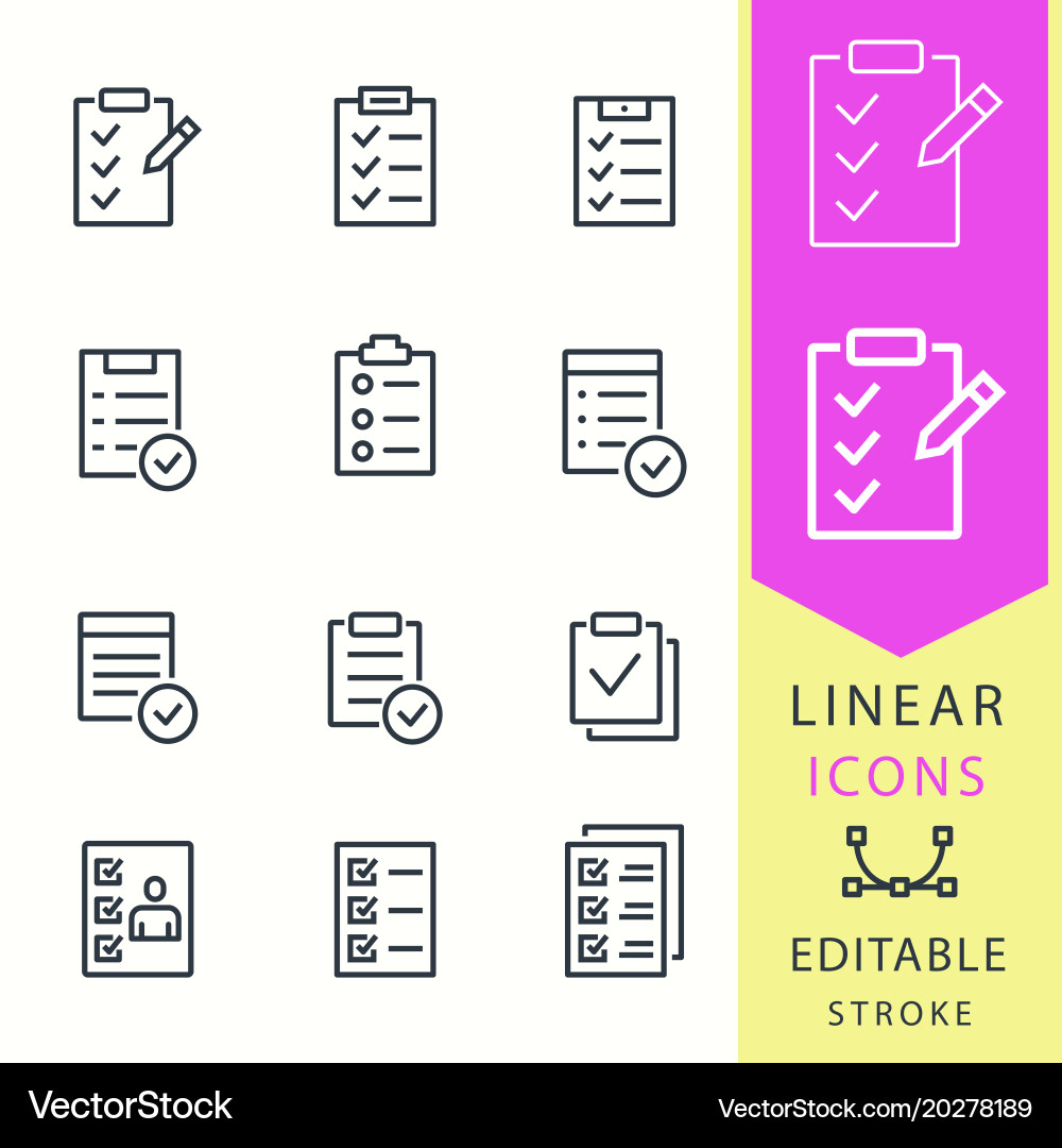 Checklist - line icon set editable stroke Vector Image