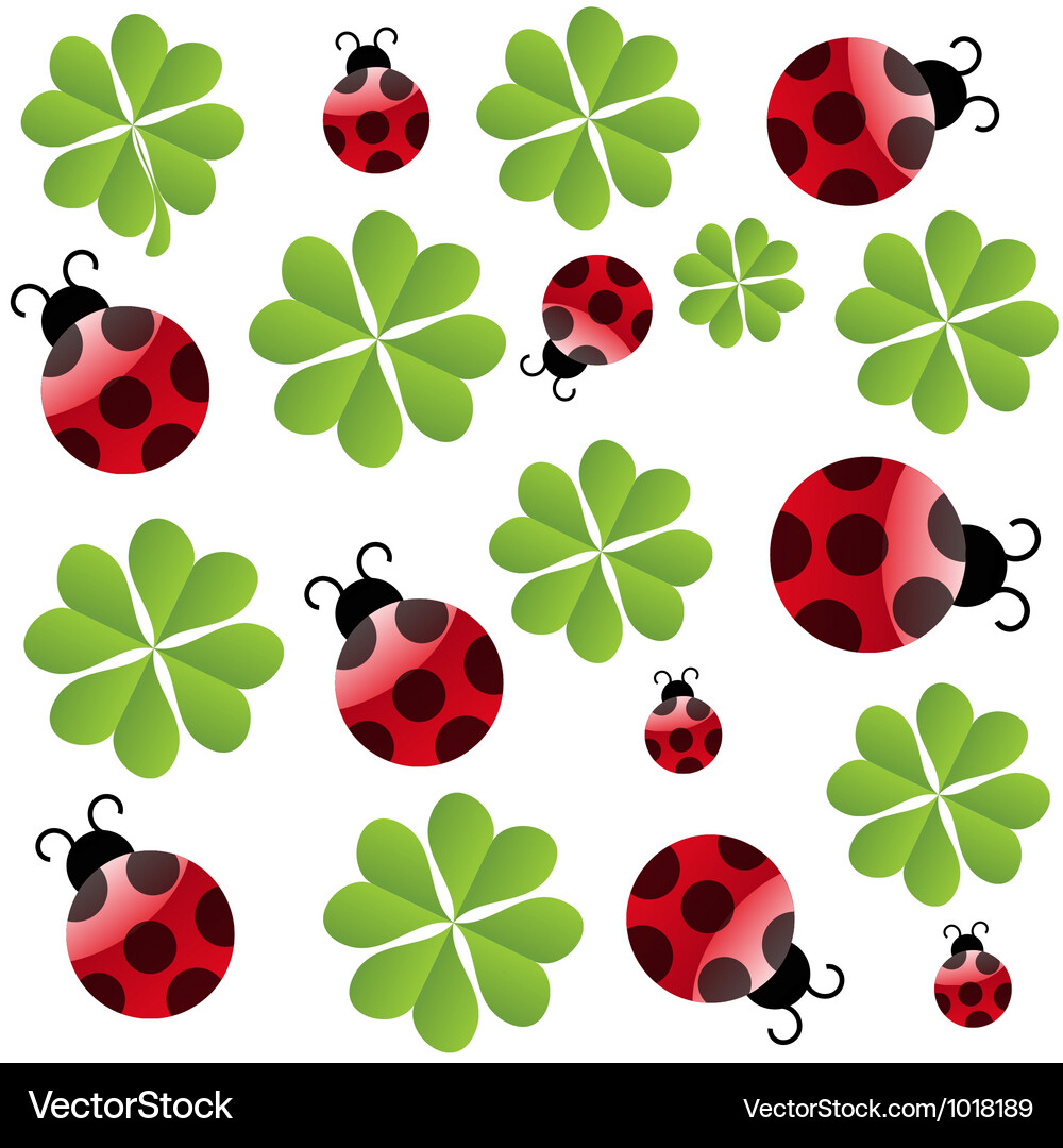 Clover leaf with ladybird seamless pattern Vector Image