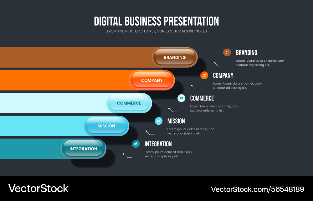 Digital overview 5 step infographic slide layout Digital overview 5 step infographic slide layout vector image