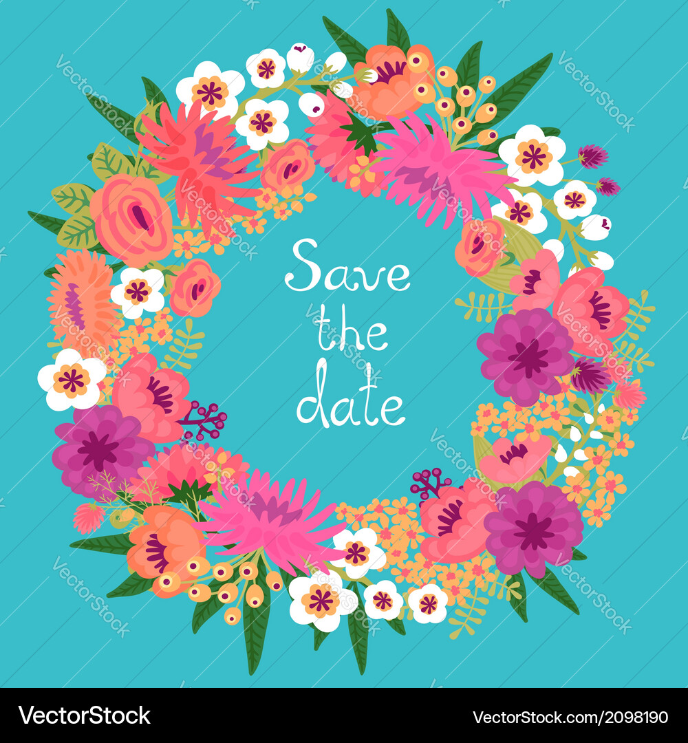 Floral Wreath Save the Date Card Vector Image