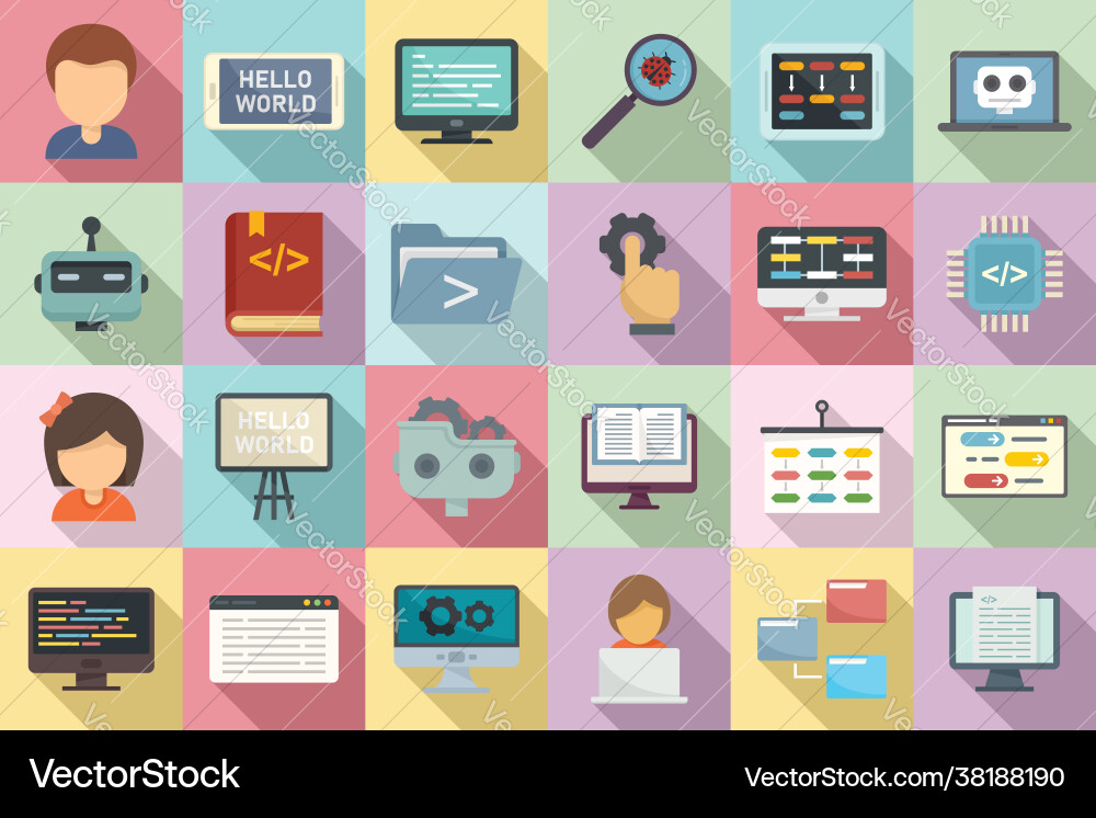 Programming for children icons set flat style vector image