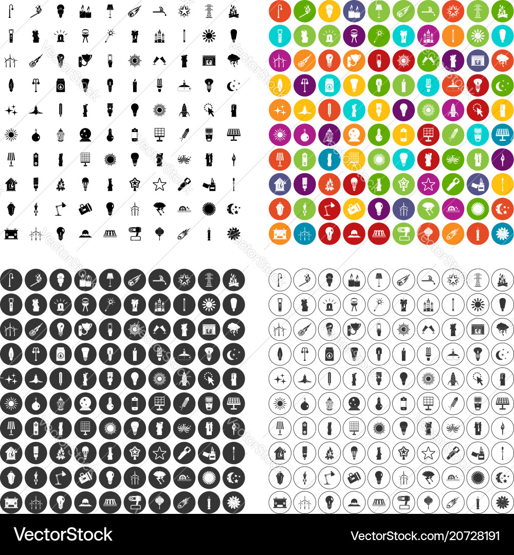 100 light source icons set variant 100 light source icons set variant vector image