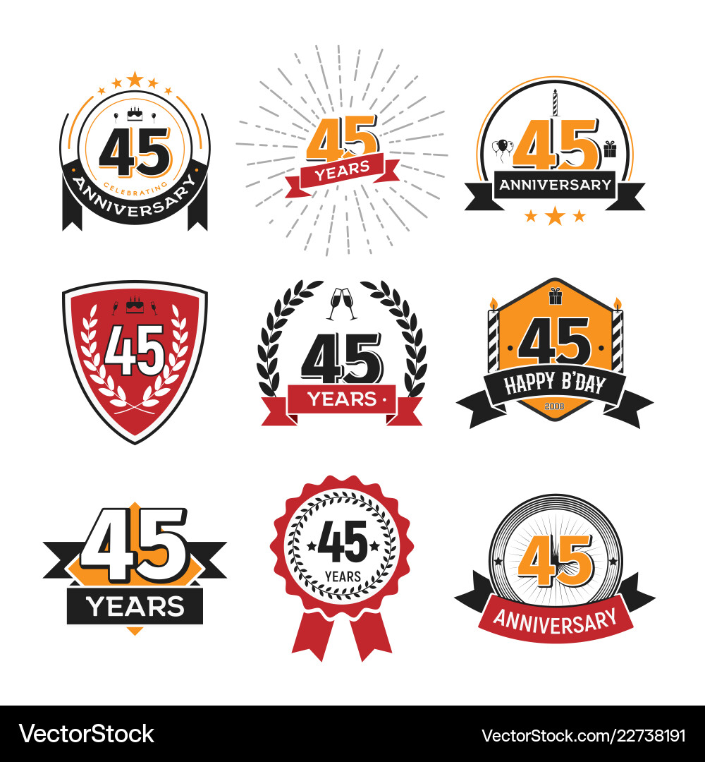 Collection of retro 45 th years anniversary logo Collection of retro 45 th years anniversary logo vector image