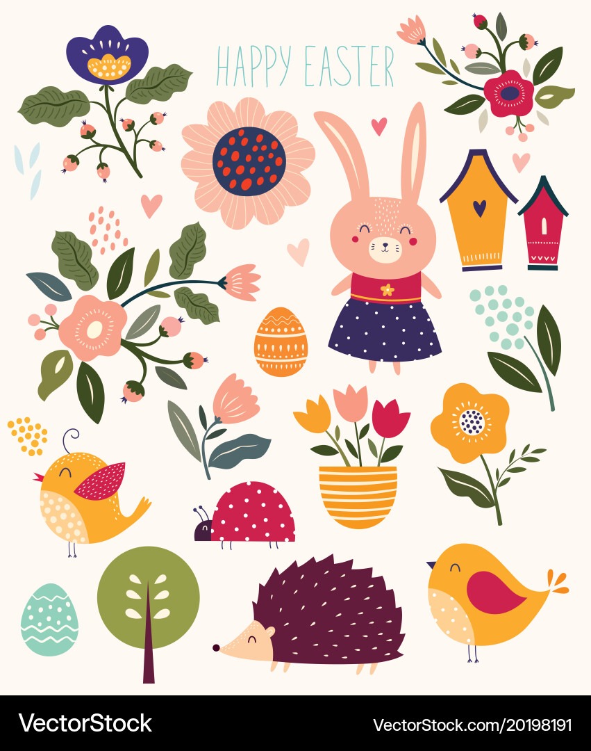 Easter Floral Elements Vector Image
