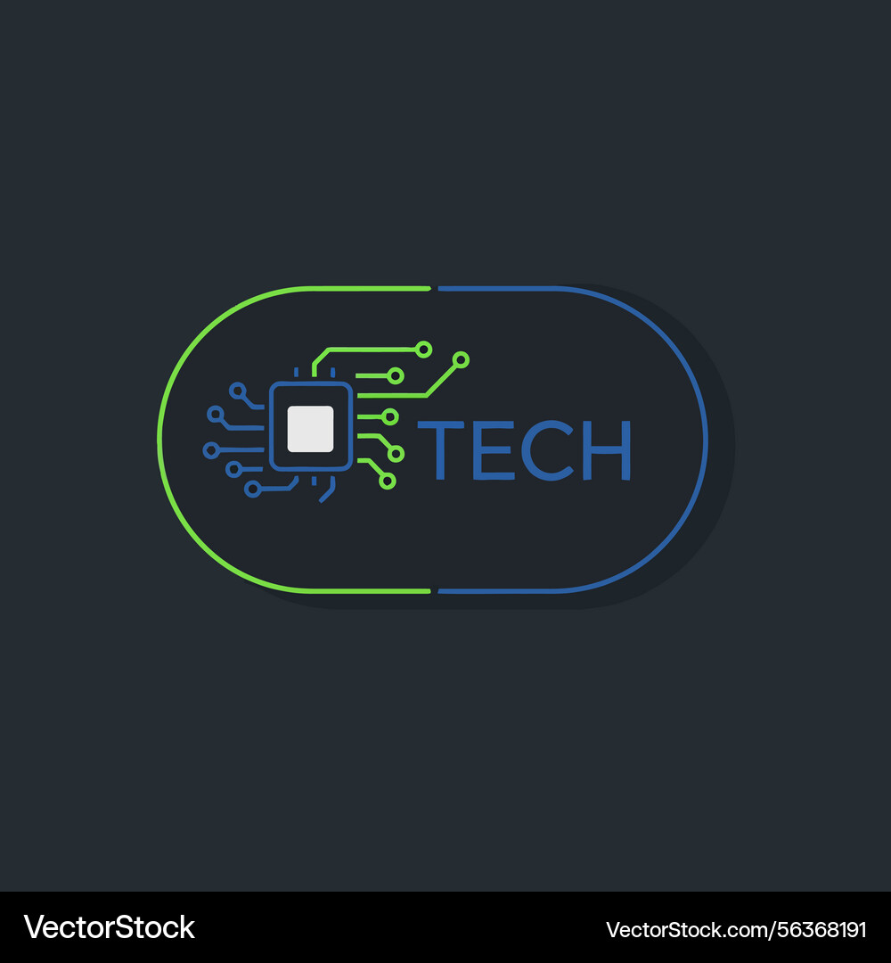 Tech logo design with circuit board and microchip Tech logo design with circuit board and microchip vector image