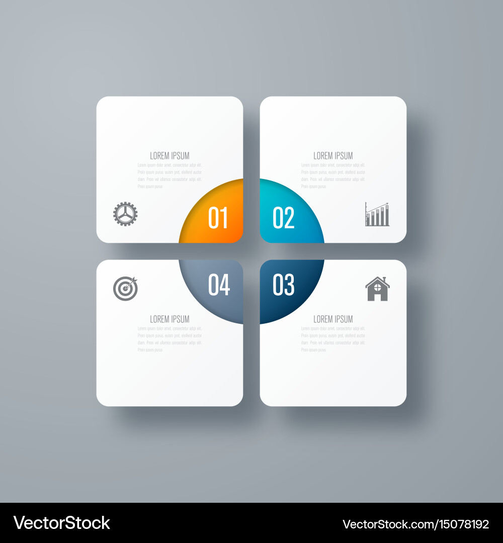 Business infographics template 4 steps with square