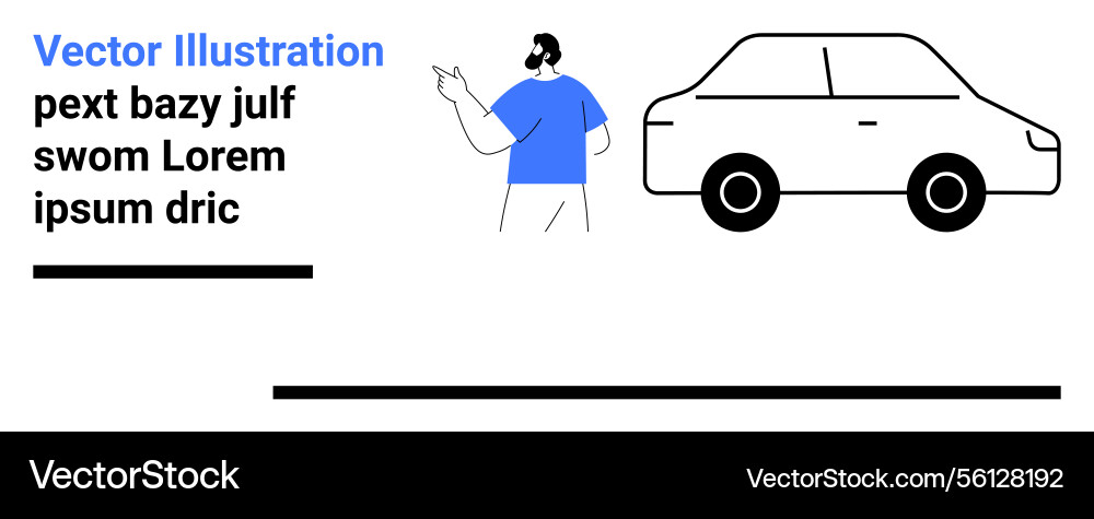 Man gesturing towards a car with minimalistic Man gesturing towards a car with minimalistic vector image