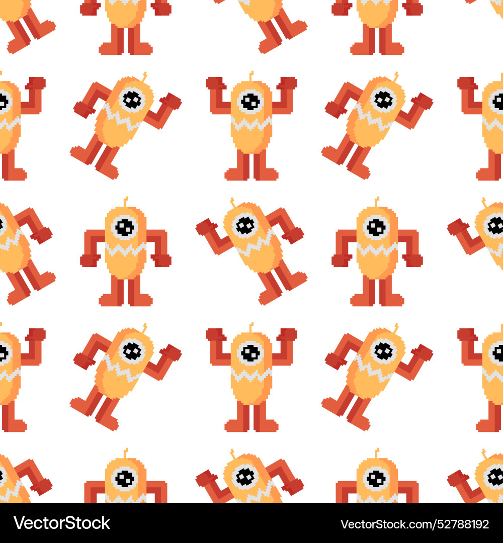 Pixel robot seamless pattern with 3 different Pixel robot seamless pattern with 3 different vector image