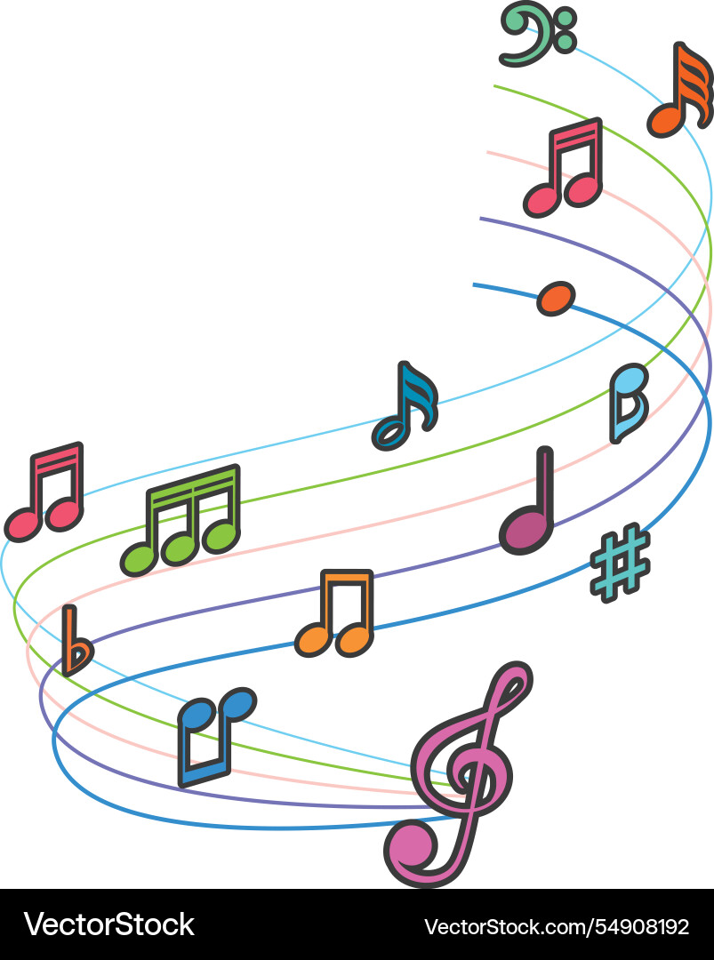 Vibrant music notes on swirling staff lines Vibrant music notes on swirling staff lines vector image
