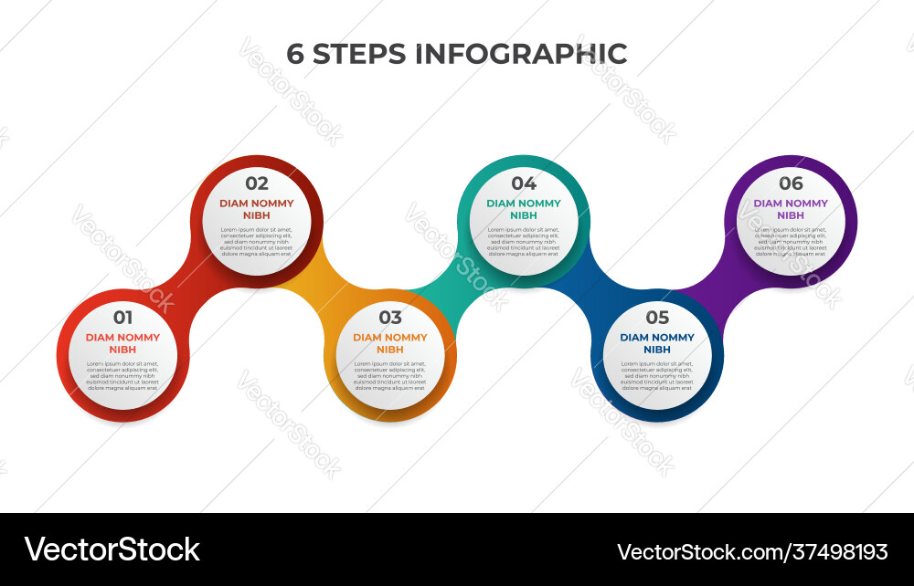 6 points steps connected circle list diagram 6 points steps connected circle list diagram vector image