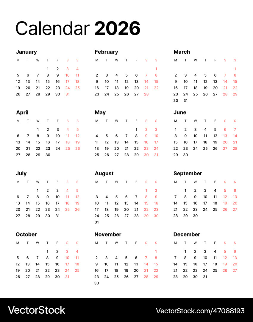 Annual calendar template in a minimalist style Vector Image