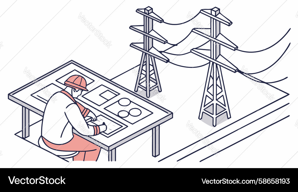 Architect Creating Blueprints Vector Image