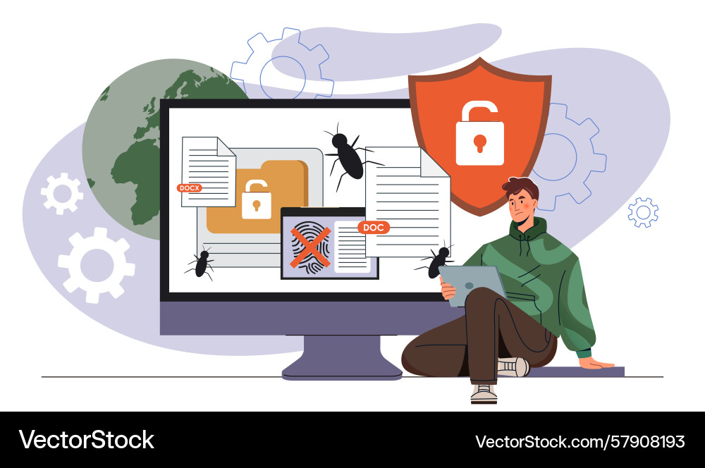 Cybersecurity bug attack on documents vector image