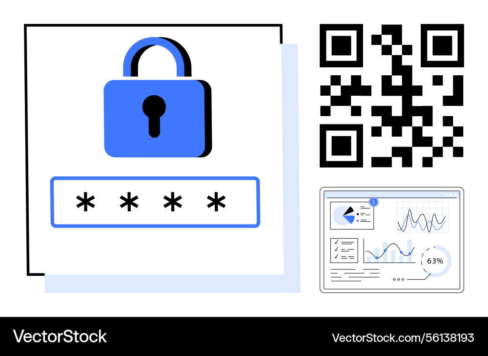Digital security with lock password qr code Digital security with lock password qr code vector image