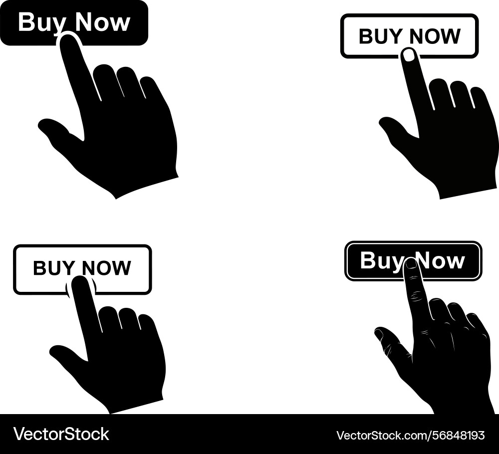 Hand cursor clicking buy now buttons click vector image
