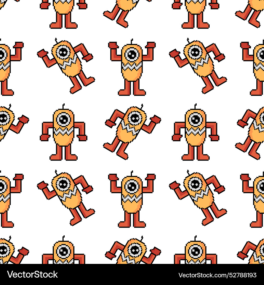 Pixel robot seamless pattern with outline Pixel robot seamless pattern with outline vector image