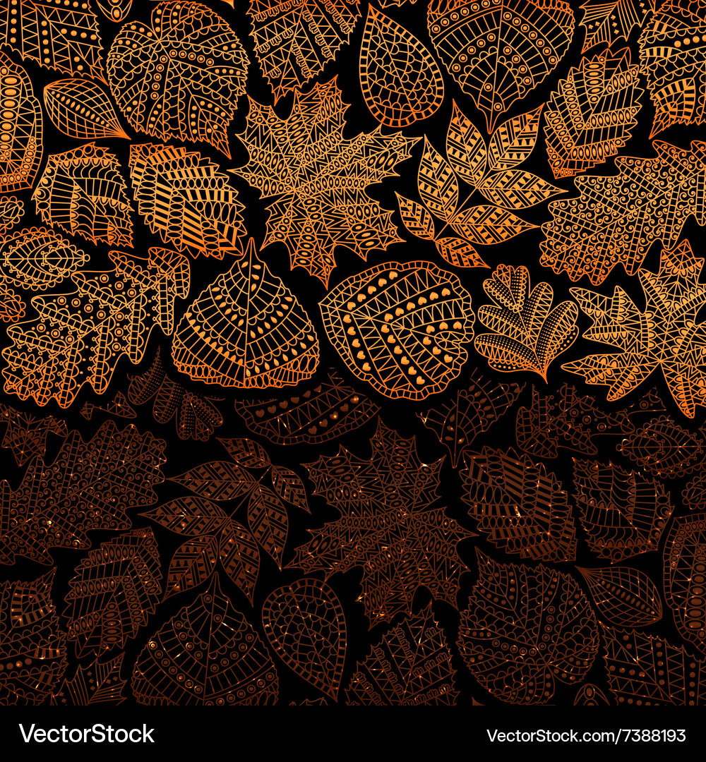 Red golden pattern with different tree leaves Vector Image