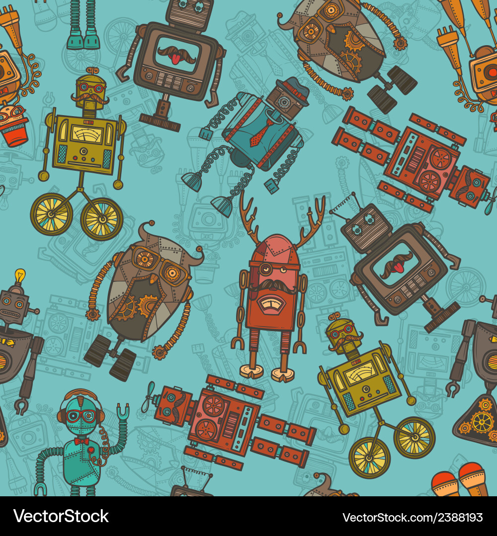 Retro Robot Seamless Pattern vector image