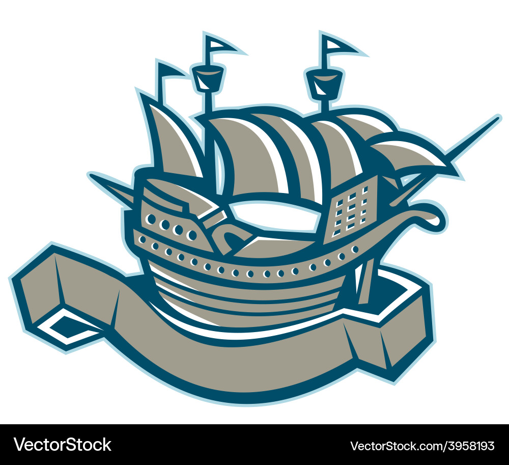 Sailing ship galleon scroll Vector Image