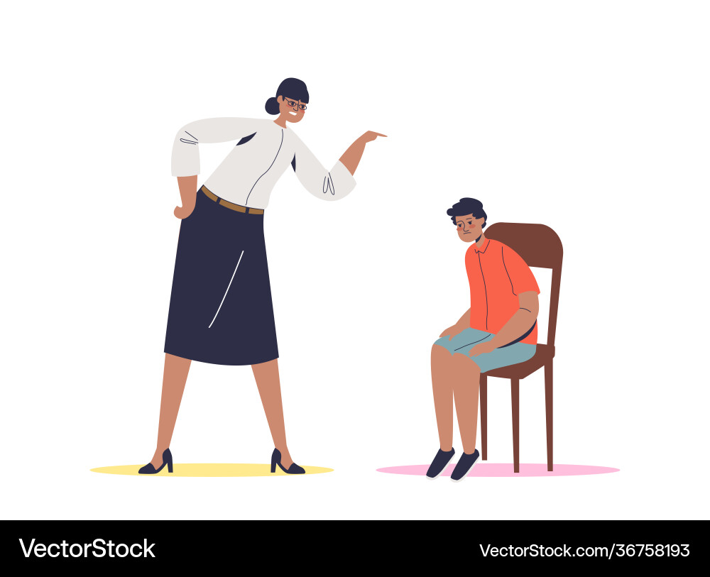 School principal scolding schoolboy strict female School principal scolding schoolboy strict female vector image