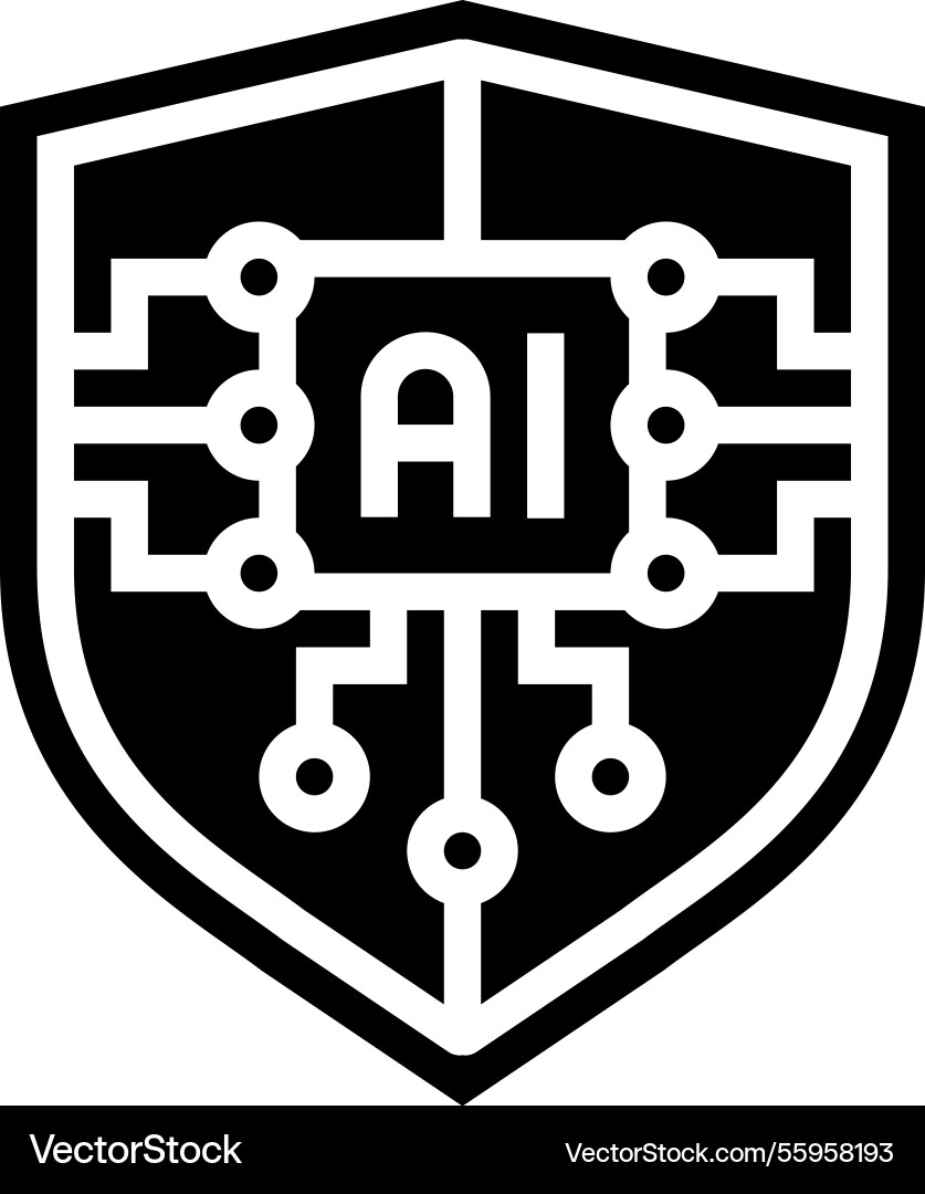 Security shield with ai deep learning glyph icon Security shield with ai deep learning glyph icon vector image