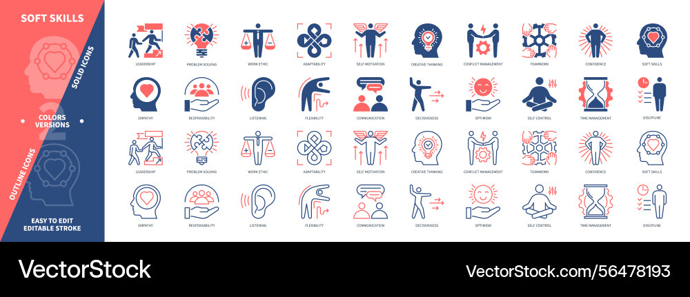 Soft skills solid outline set Soft skills solid outline set vector image