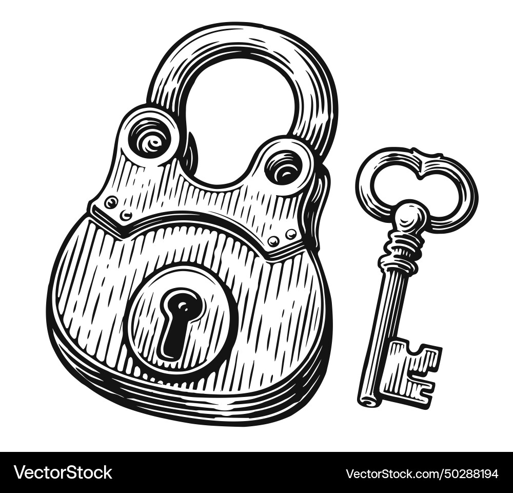 Closed lock with key padlock and keyhole Closed lock with key padlock and keyhole vector image