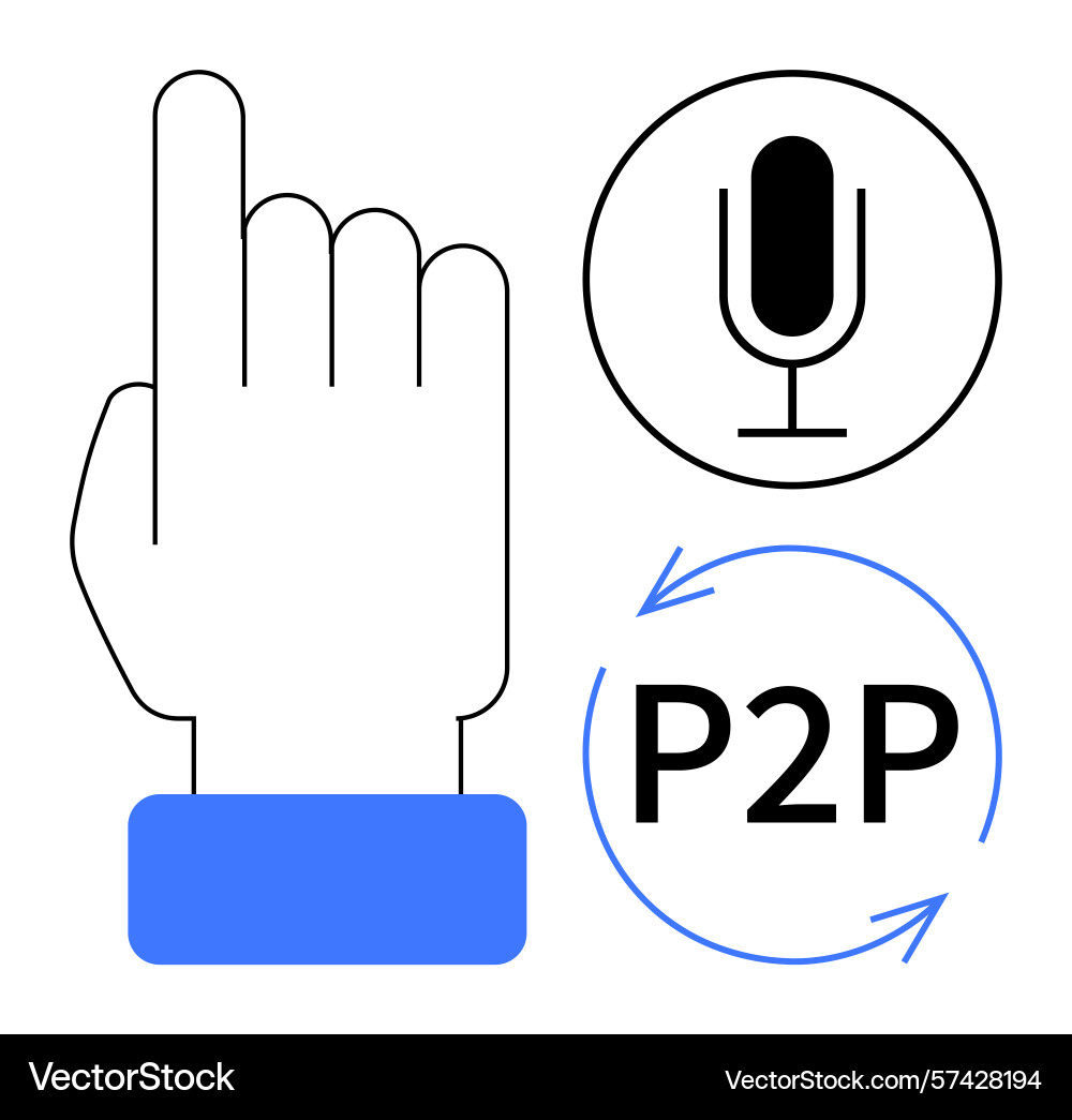 Hand gesture command with microphone and p2p Hand gesture command with microphone and p2p vector image