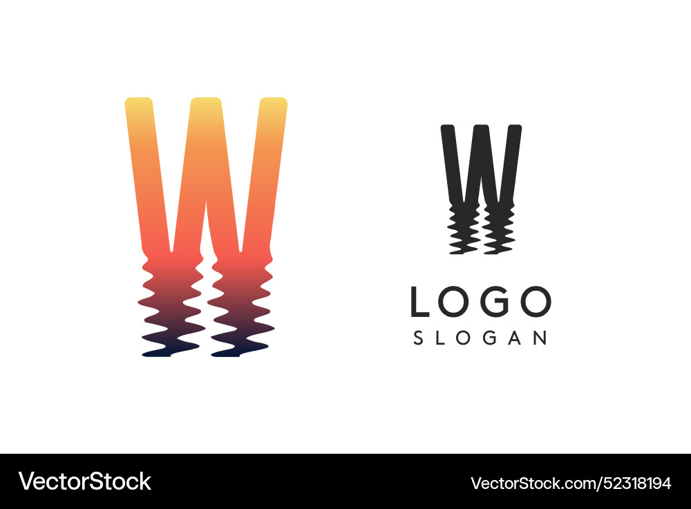 Letter w logo template sunset reflection on water Vector Image