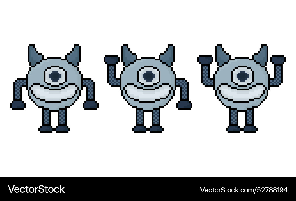 Pixel robot with 3 different styles outline vector image