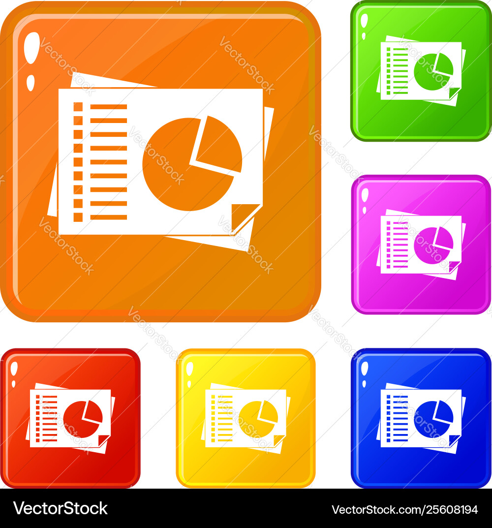 Sheets paper with charts icons set color Sheets paper with charts icons set color vector image