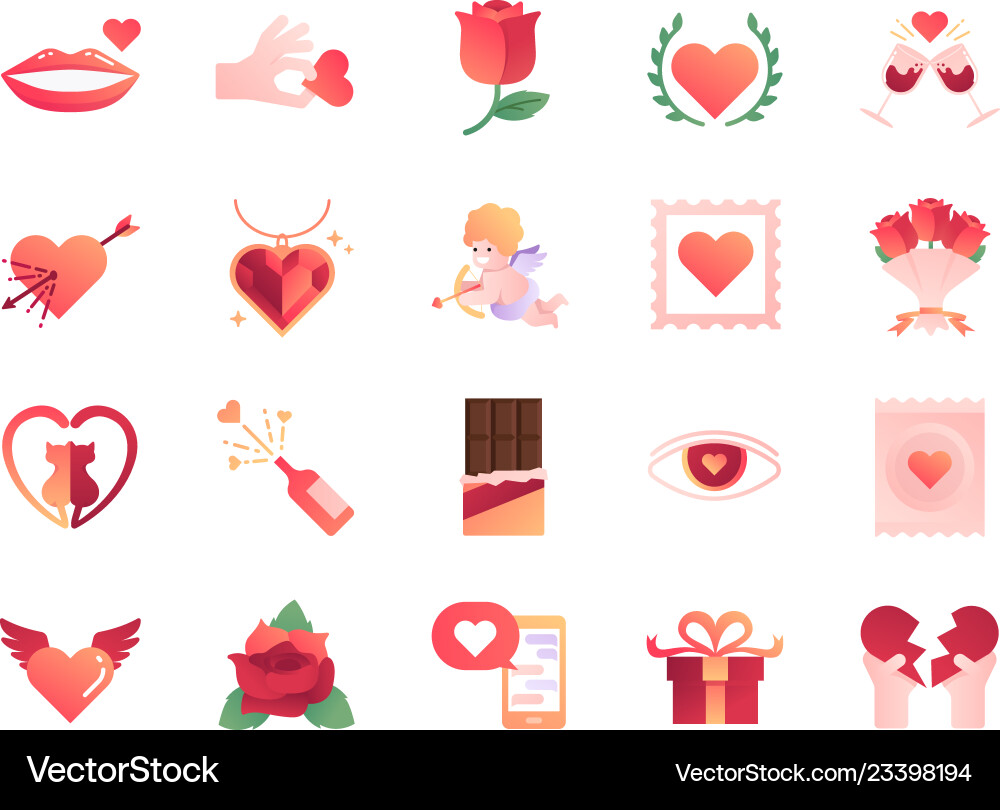Valentine's Day Icon Set - Hearts & Romance Vector Image