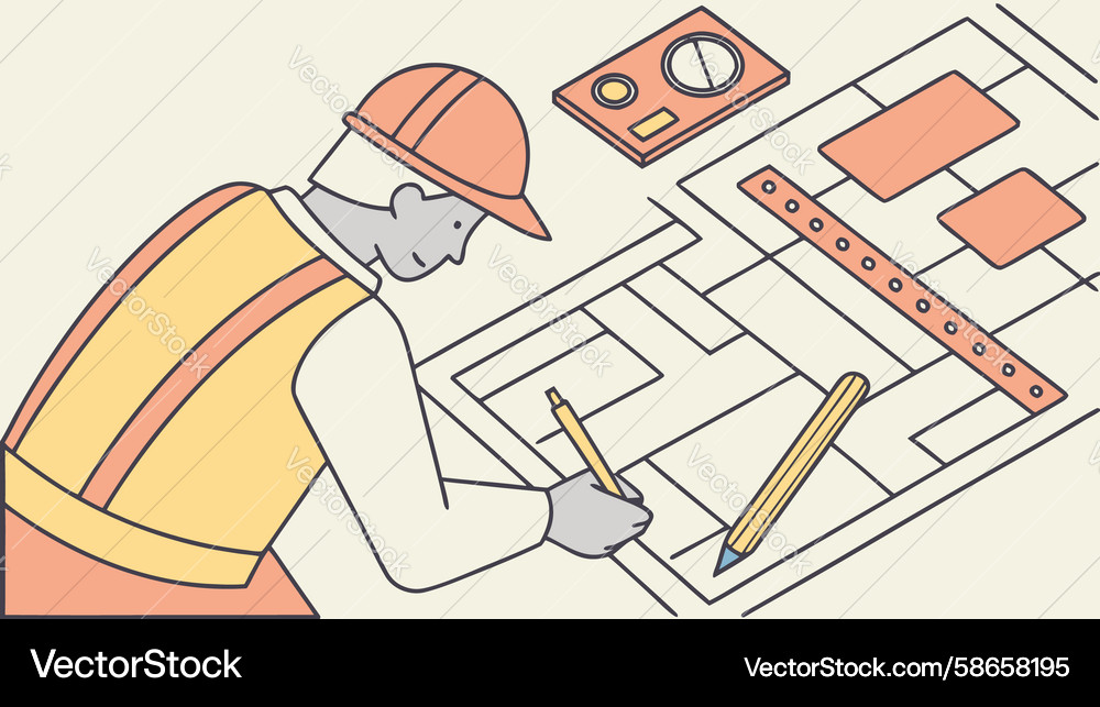 Architect Creating Blueprint Vector Image