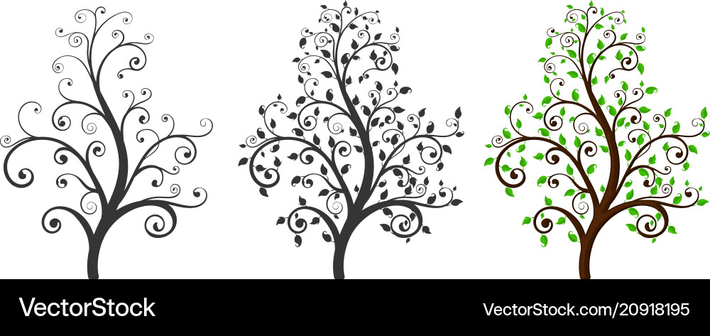 Decorative trees with and without leaves vector image