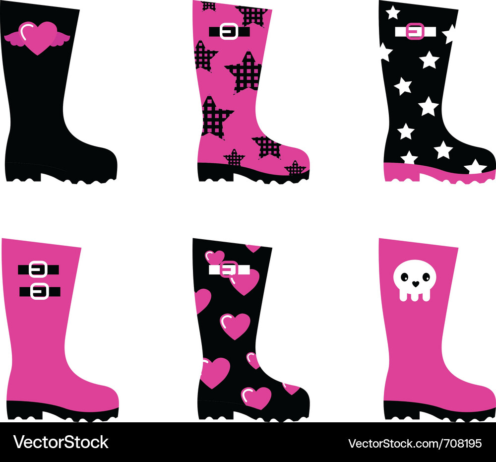 Emo Rain Boots - Pink & Black Vector Image