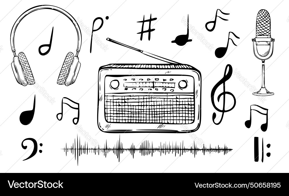 Radio linear drawing of fm Royalty Free Vector Image
